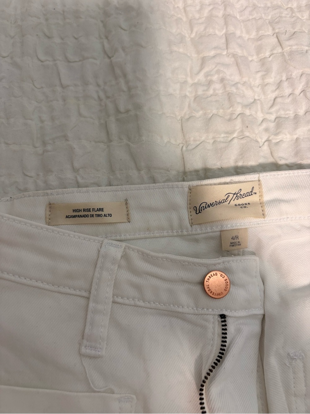 Universal Thread White High-Rise Flare Jeans with Copper Button